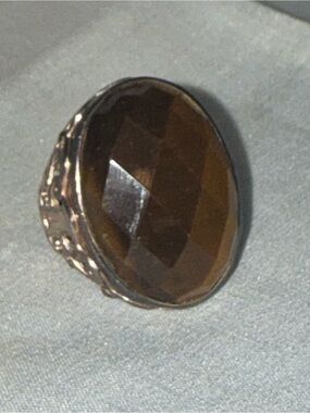 Signed JW Vintage 925 Sterling Silver Smoky Quartz Large Oval Cocktail Ring Sz9